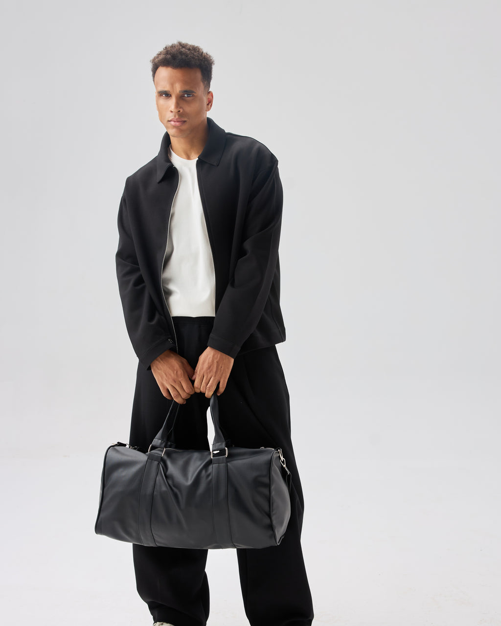 Men Noir Leather Duffel Bag #296