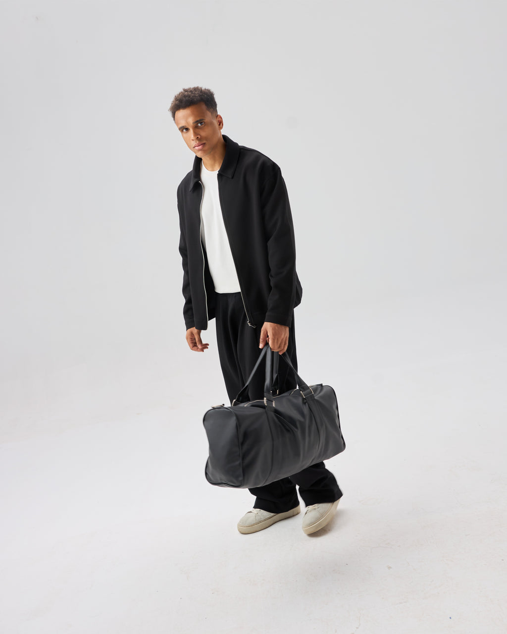Men Noir Leather Duffel Bag #296